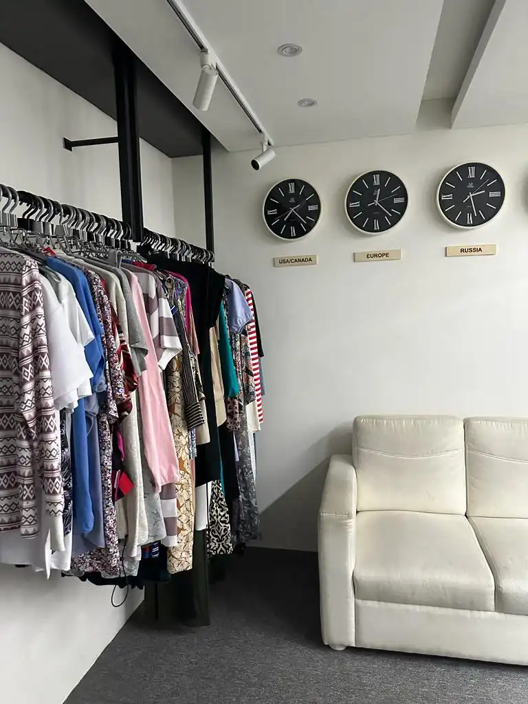 Showroom rail with garment samples