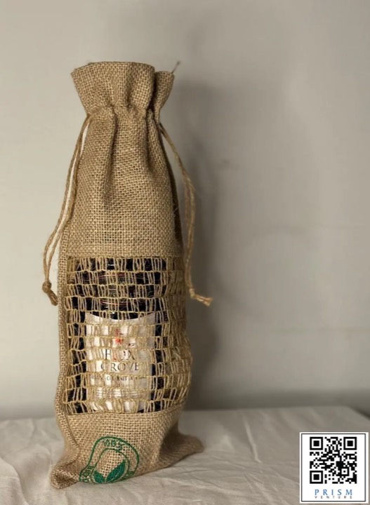 Jute drawstring bag with mesh panel